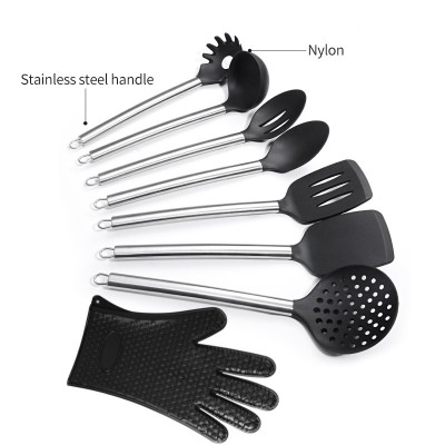 Timhome 10pcs PCS Food Grade Nylon Utensil Set Cooking Tools with stainless steel Handle